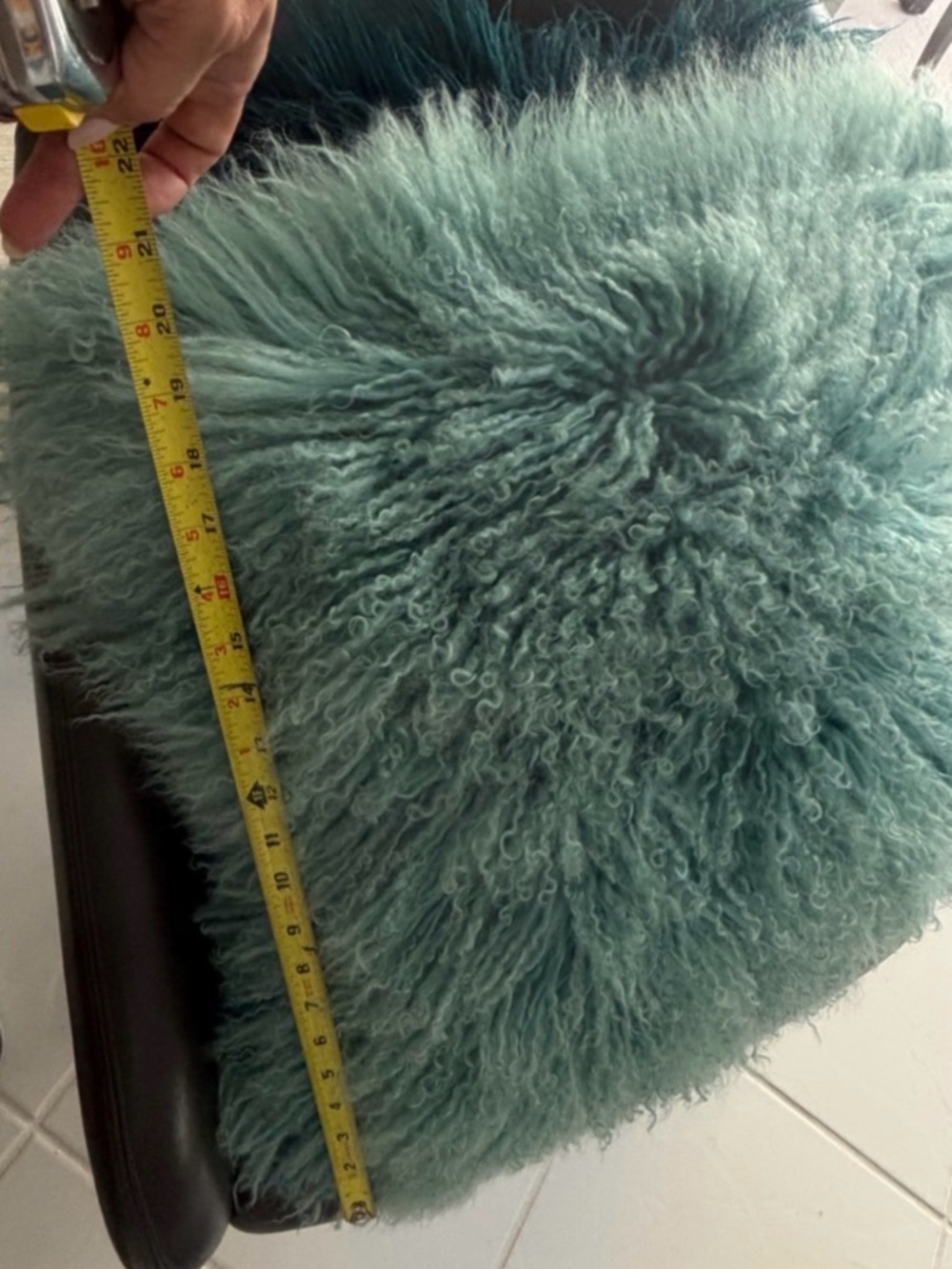 Z Gallerie Turquoise 22”  Sheepskin 100% Fur Accent Pillow - Picture 6 of 8